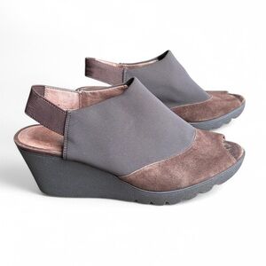 Donald J Pliner Mynne Suede Nylon Wedge Slingback Shoes in Chocolate Brown